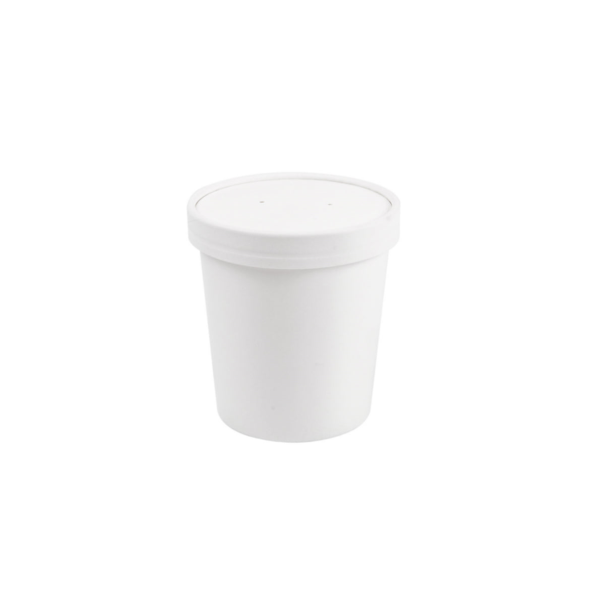 Contenitore bianco da asporto, di carta, cilindrico, con coperchio 