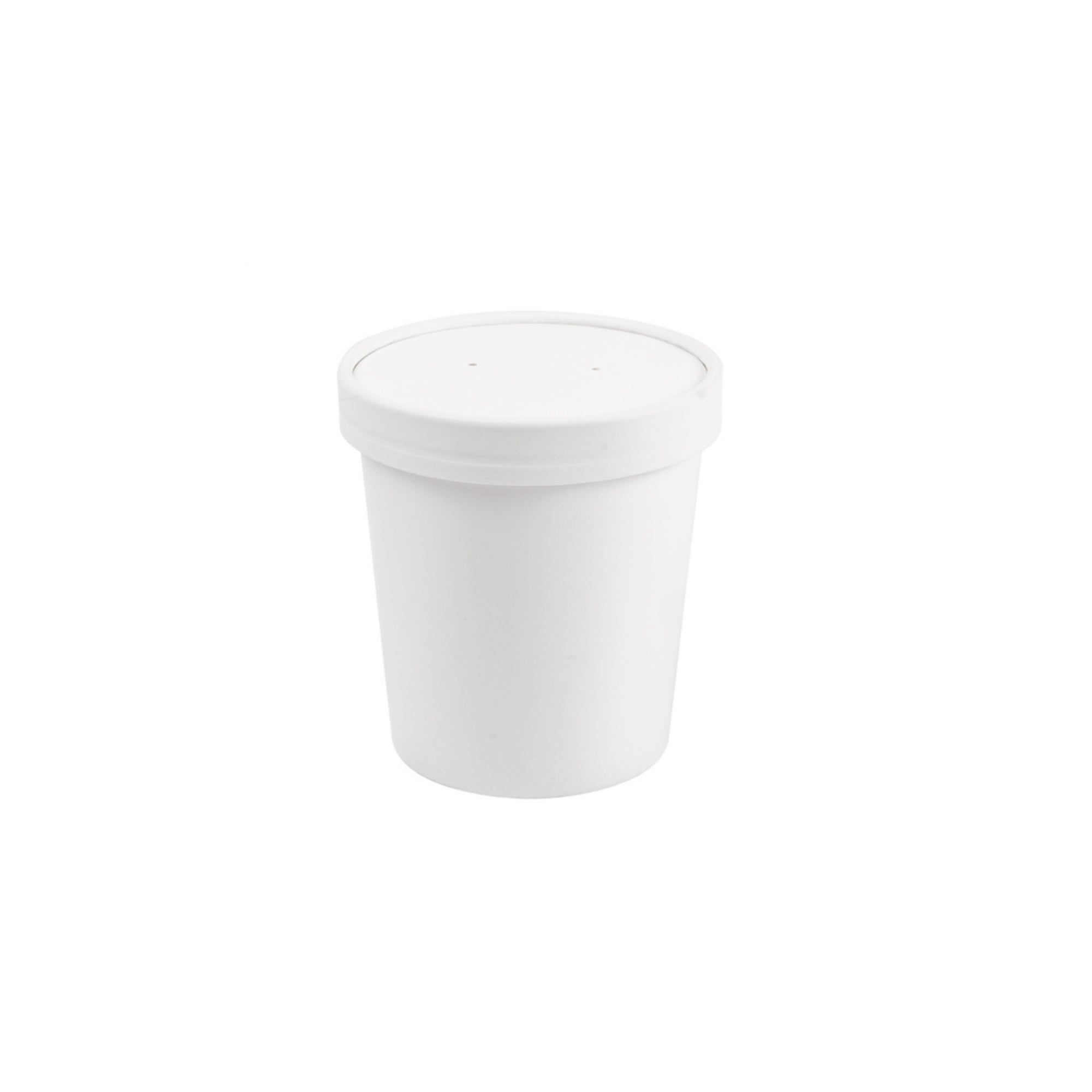 Contenitore bianco da asporto, di carta, cilindrico, con coperchio 