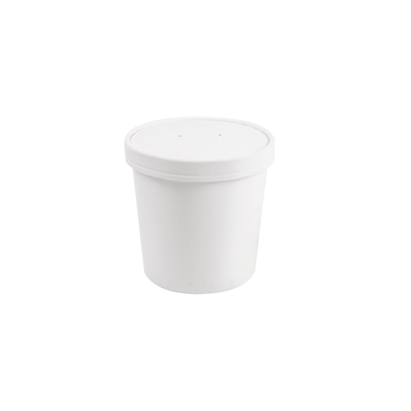 Contenitore bianco da asporto, di carta, cilindrico, con coperchio 
