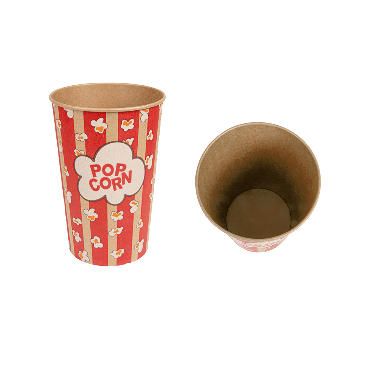 Contenitore a righe per pop corn, mostrato dia da sopra 