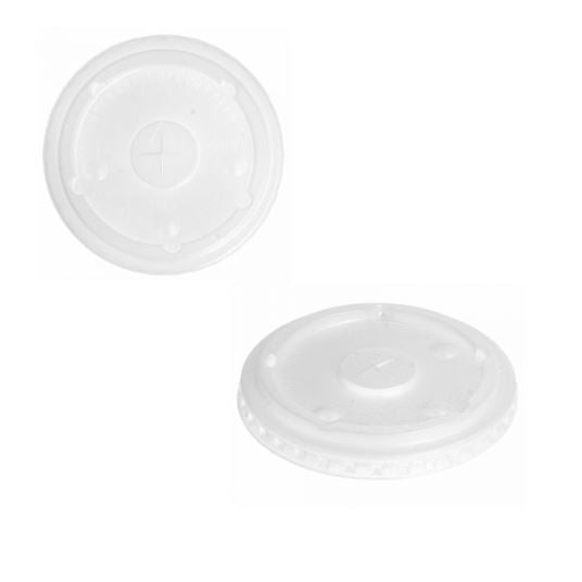 Coperchio bianco per bicchieri da sport con buco per cannuccia visto da due prospettive 