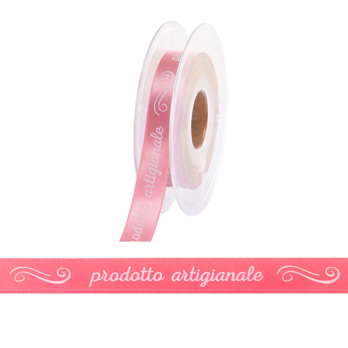 Nastro di tessuto rosa con la scritta bianca prodotto artigianale