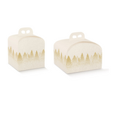 Scatola porta panettone, due diverse misure, bianca con grafica bosco dorato