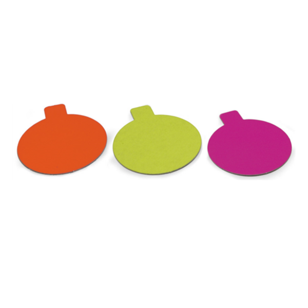 Dischi monoporzione colorati, uno arancione, uno verde ed uno viola 