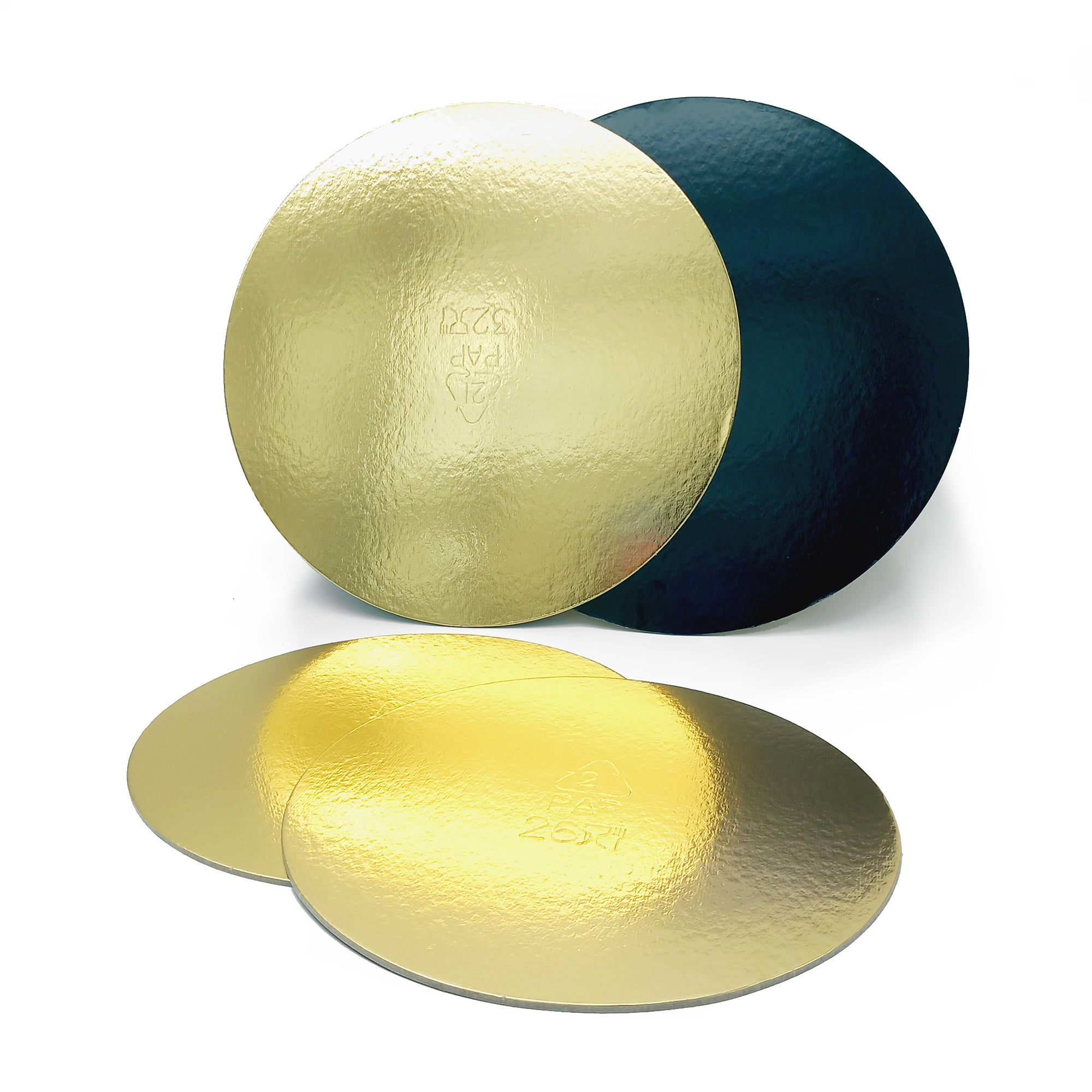 Disco sotto torta, tre oro ed uno nero