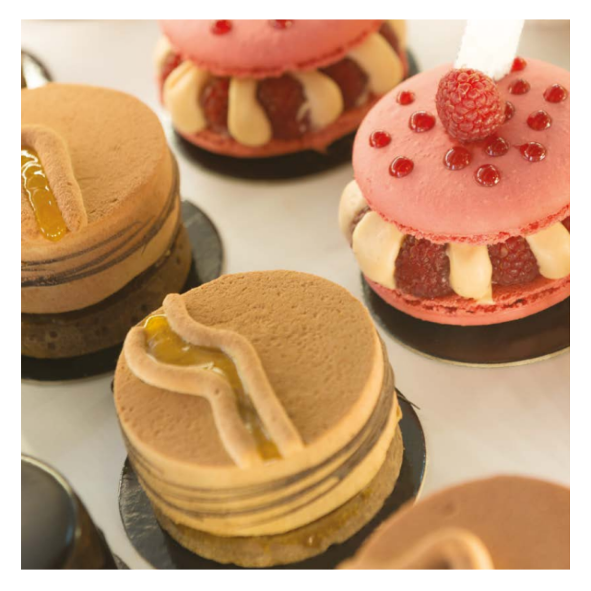 Macarons vari su disco monoporzioni color oro 