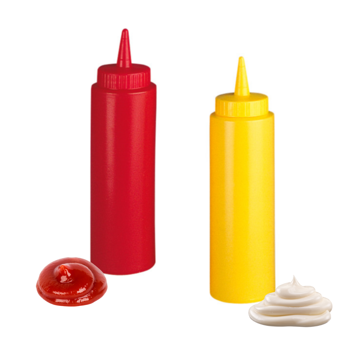 Dosatori per salse, uno giallo ed uno rosso