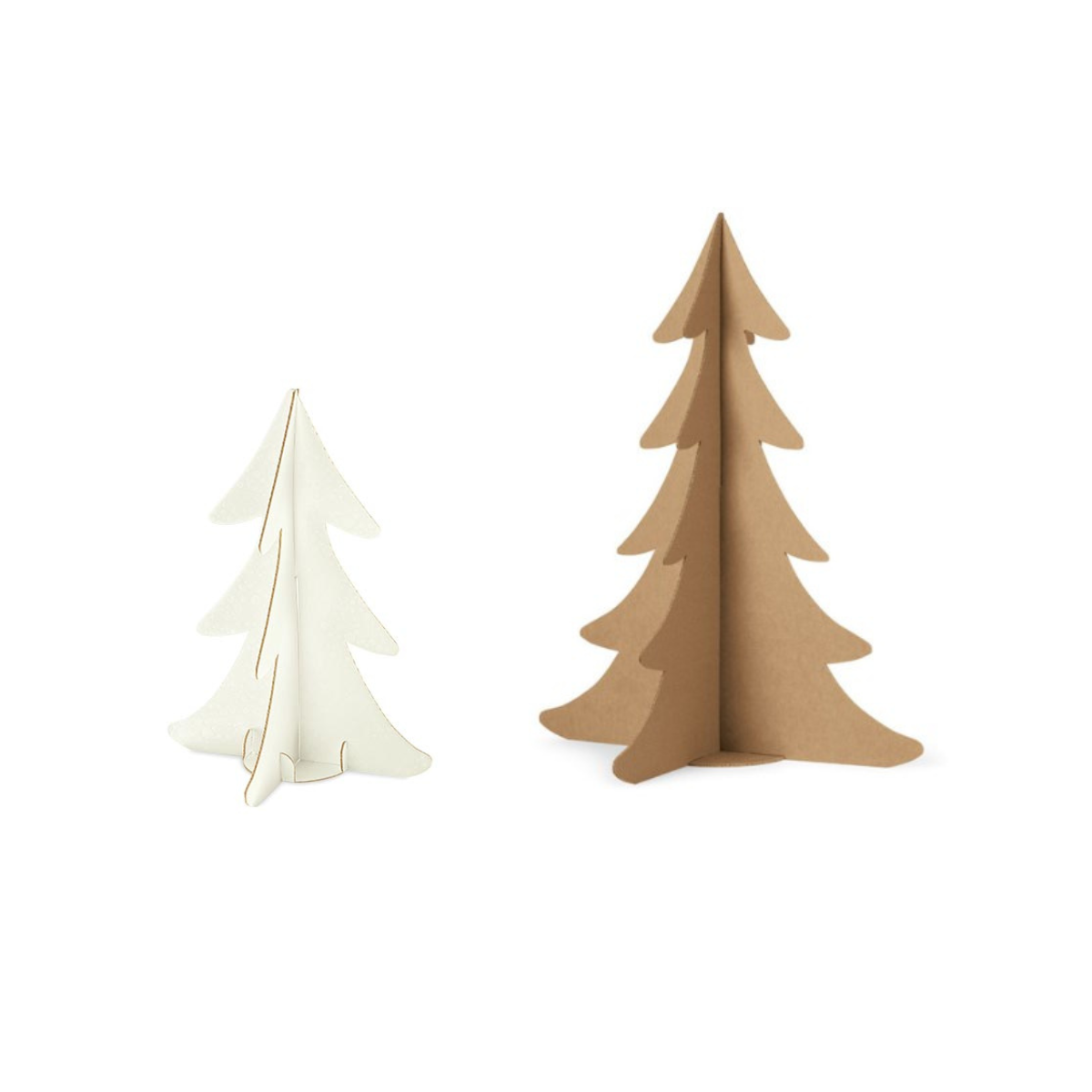 Alberi di natale in cartoncino, uno bianco ed uno avana