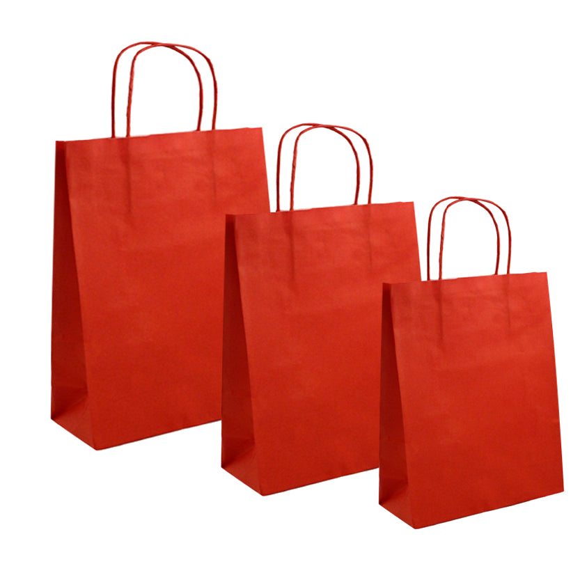Shopper di carta color rosso in tre diverse misure 