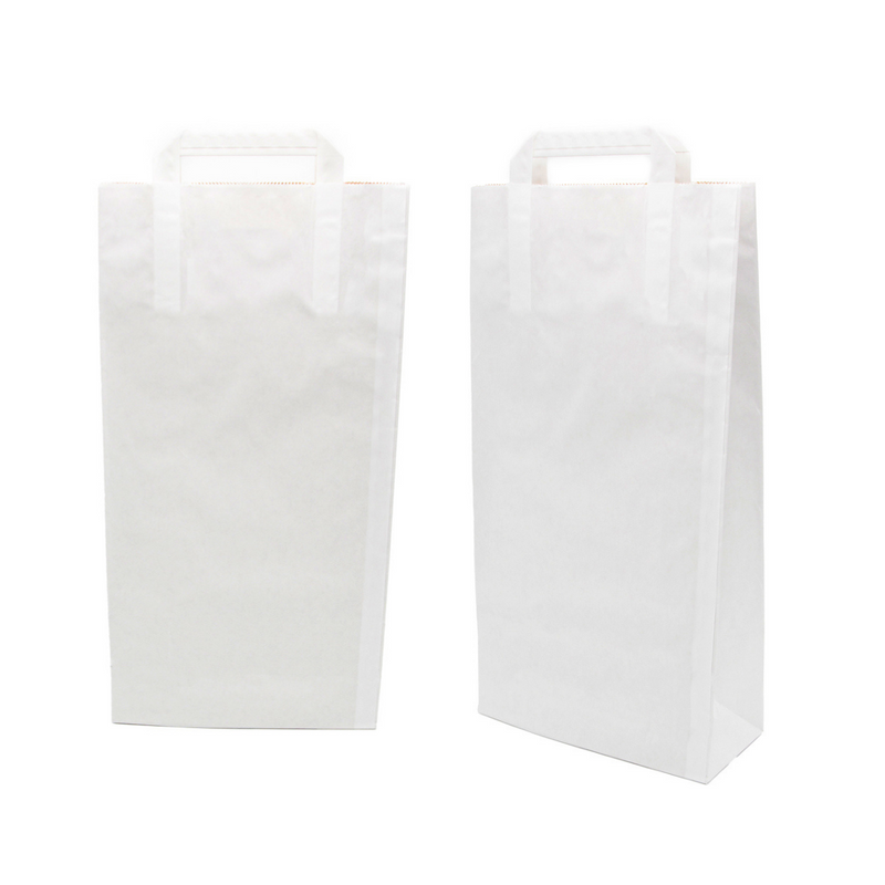 Sacchetto di carta, bianco, in piedi , con manici 