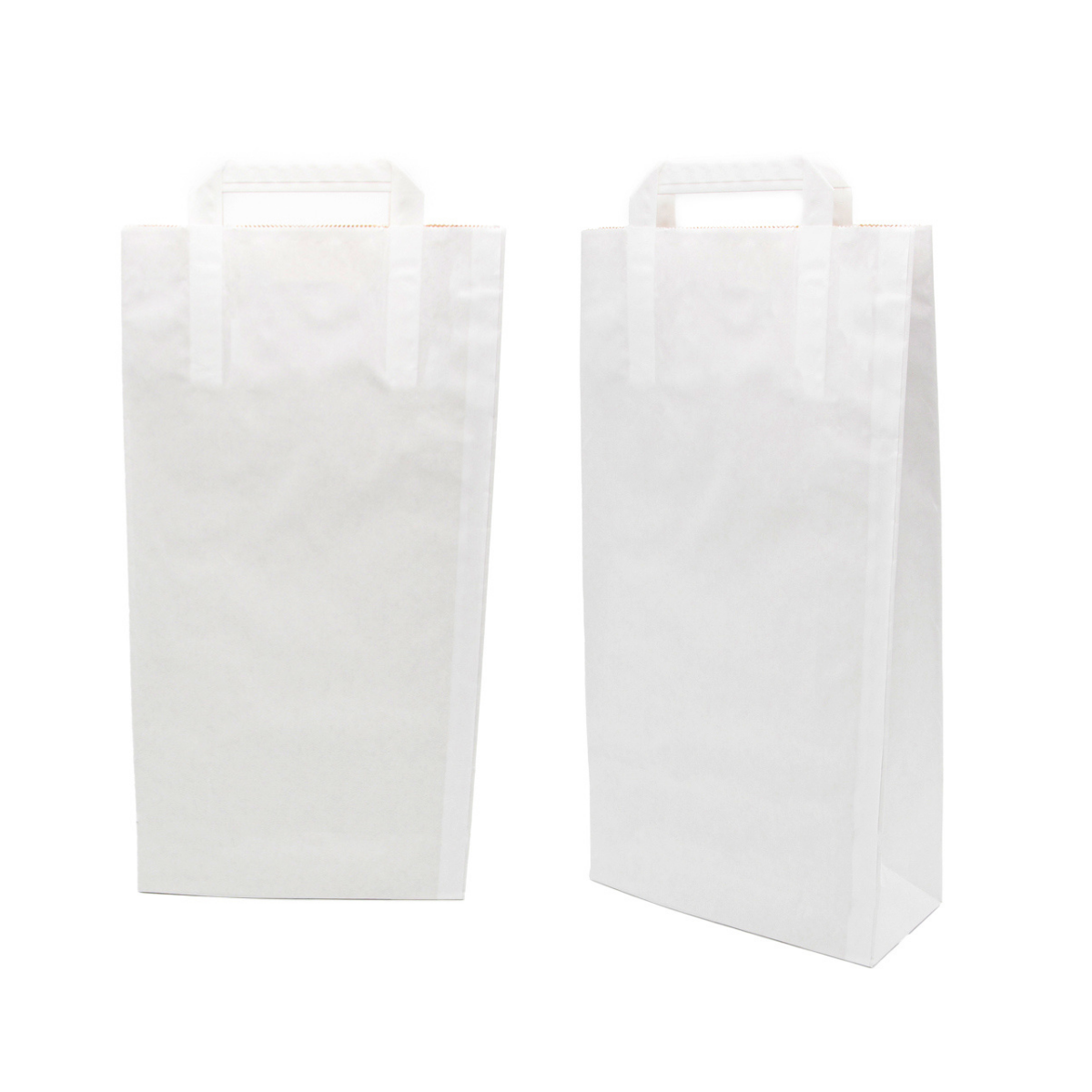 Sacchetto di carta, bianco, in piedi , con manici 