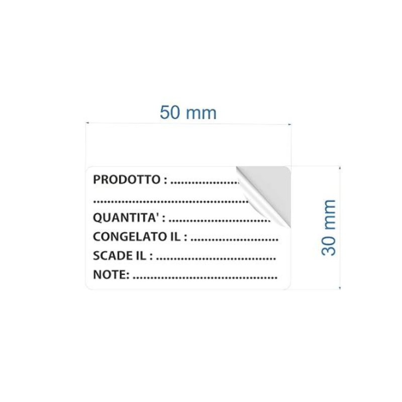 Etichette congelatore adesive | dimensioni 50 x 30 mm | scheda prodotto, quantità, scadenza, note | facilmente scrivibili (1000 pz) € 15,00 + Iva-2