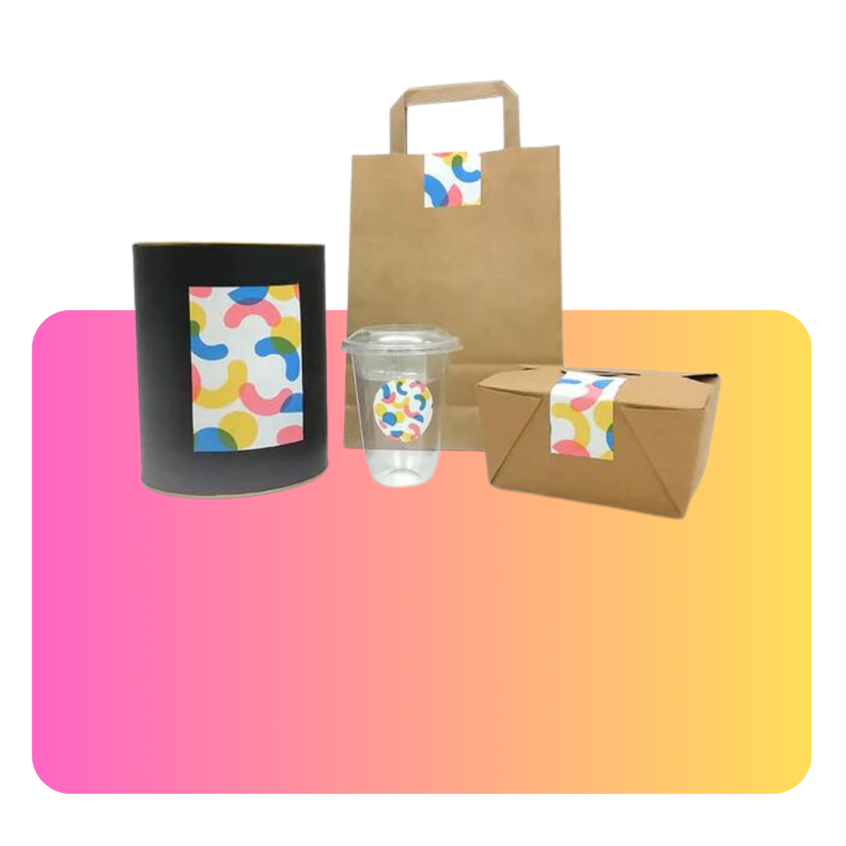 Confezioni varie con etichette colorate persopnalizzate