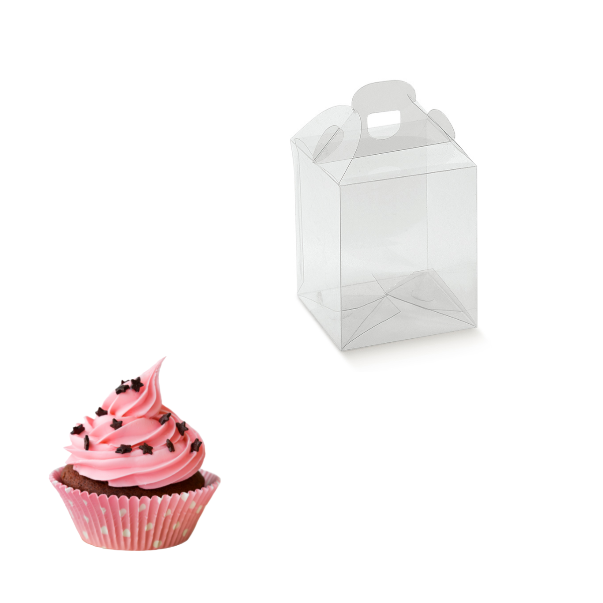 Confezione trasparente porta muffin e muffin colorato nel suo pirottino 