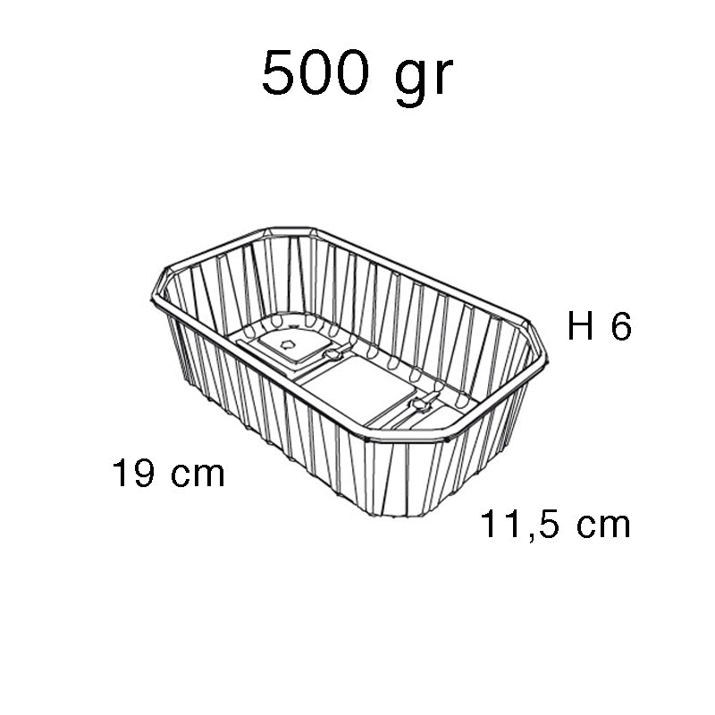 Disegno tecnico con misure vaschetta per frutta