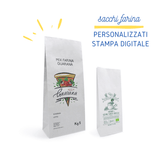 Sacchetto di carta, bianco, in piedi , con grafiche per farina personalizzate 