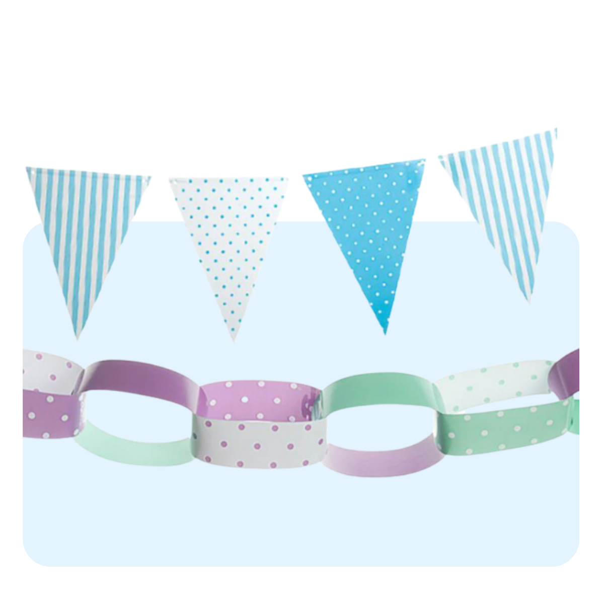Banner con sfondo azzurro con: festoni 