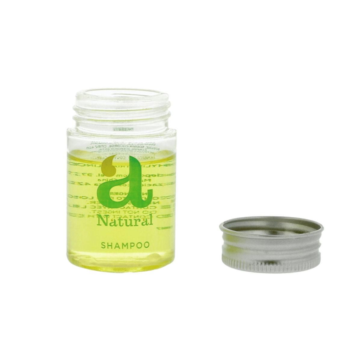 Mini flacone di shampoo aperto