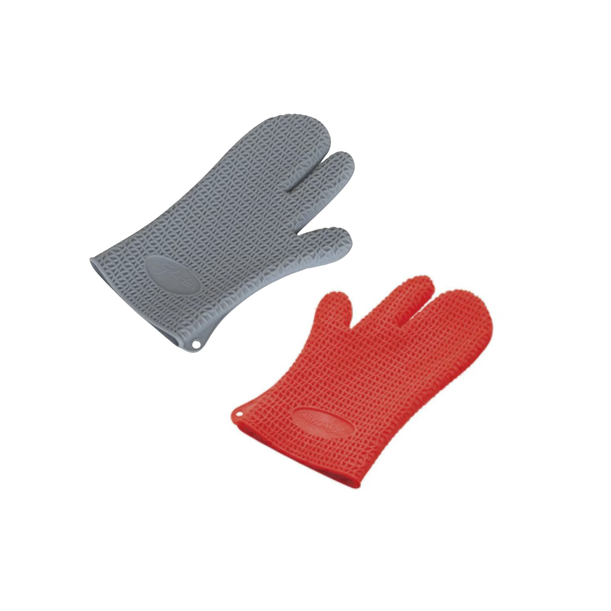 Guanti in silicone per cucina, uno grigio ed uno rosso 