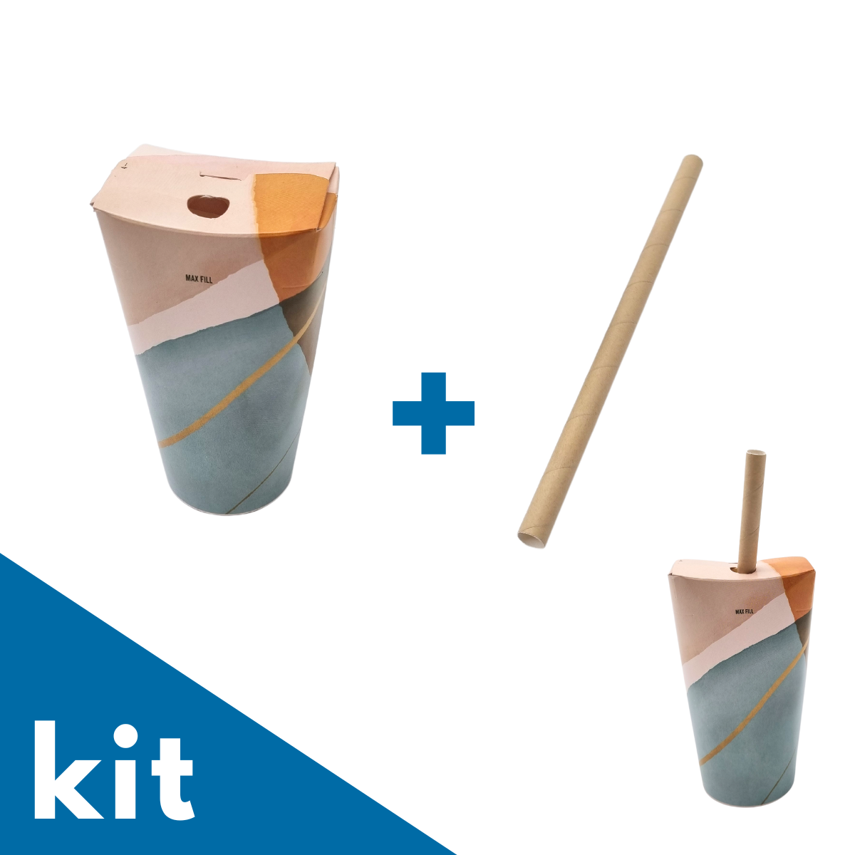 Kit 50 Bicchiere in cartoncino + 250 pz Cannucce Ø 0.8 Cm