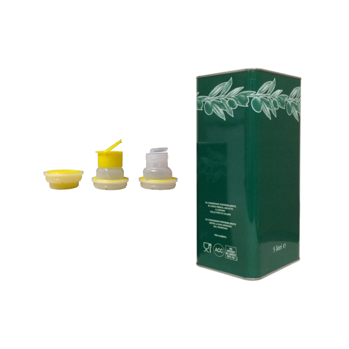 Lattina per olio  e tre diversi tappi