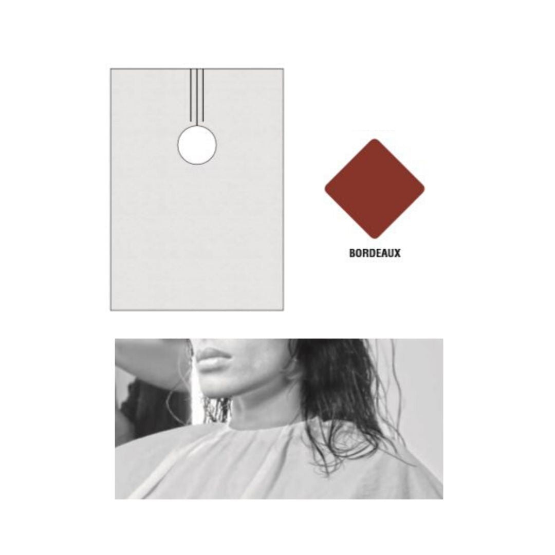 Mantella per parrucchieri, disegno tecnico, sua applicazione e colore bordeaux