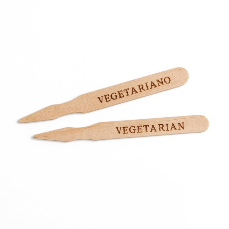 Marcatore, mostrato fonte e retro con la scritta VEGETARIANO / VEGETARIAN