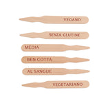 Marcatore, mostrato nel lato con la scritta in italiano: vegano, senza glutine, media, ben cotta, al sangue, vegetariano