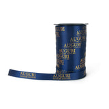 Bobina i nastro azzurro con scritta auguri color oro