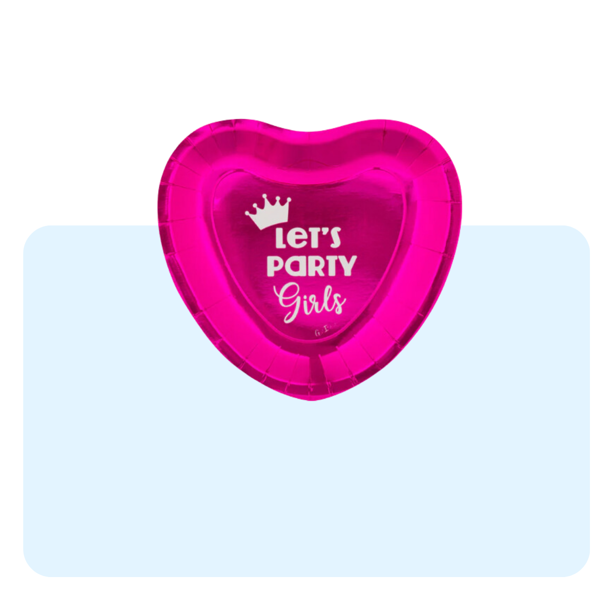 Banner con sfondo azzurro con: piatto fucsia a forma di cuore 