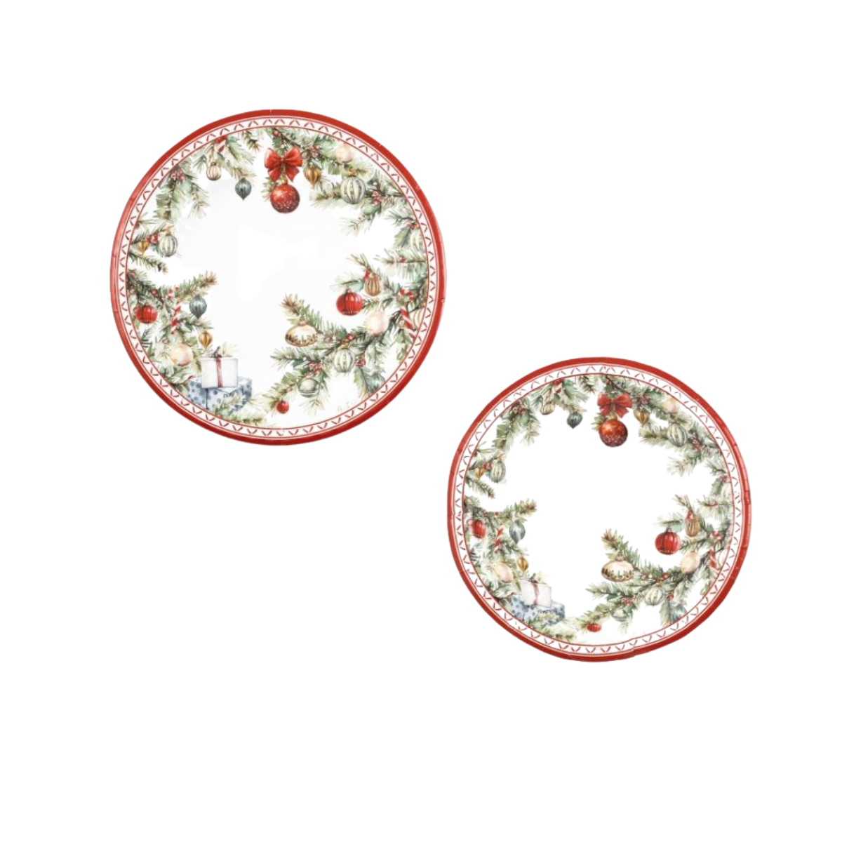 Due piatti monouso con fantasie natalizie