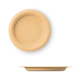 Piatto monouso color avana visto da lato e da sopra 