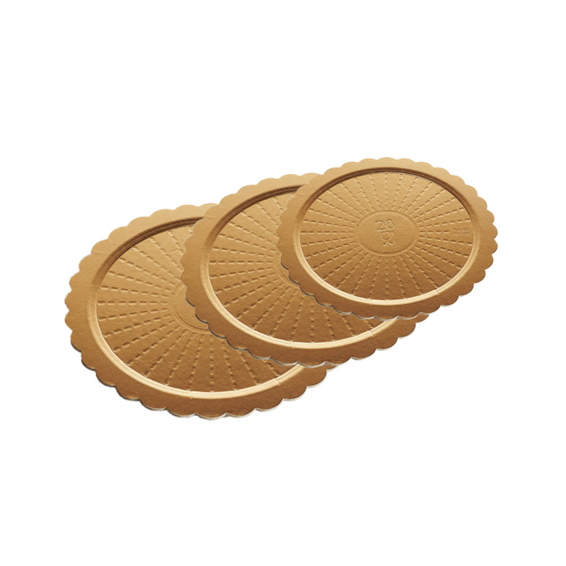 Piatto oro smerlato sotto torta tre diverse misure