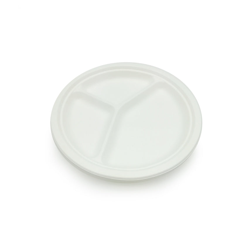 Piatto monouso con tre scomparti, bianco