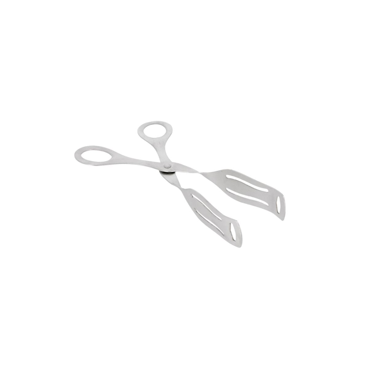 Pinza per alimenti in acciaio inox su sfondo bianco