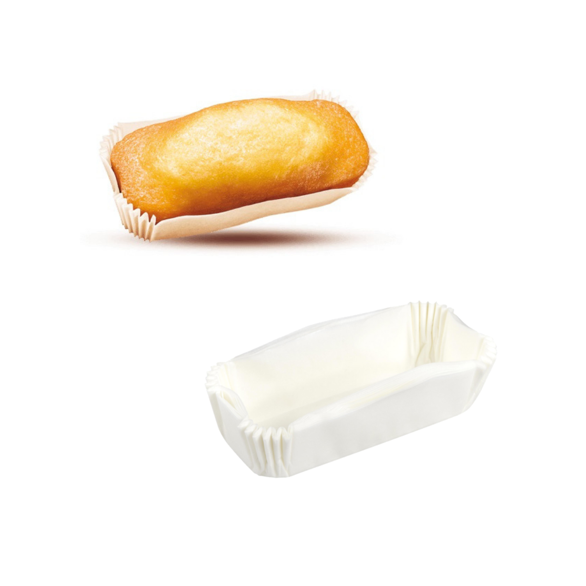 Pirottino bianco ovale di carta per plum-cake, vuoto e pieno 