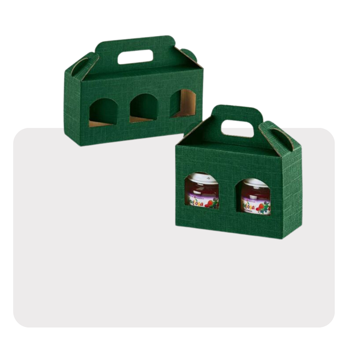 Portavasetti verdi, uno vuoto ed uno con due vasetti