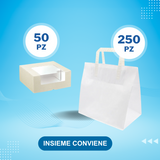 Promokit shopper bianca di carta e scatola bianca con finestra 