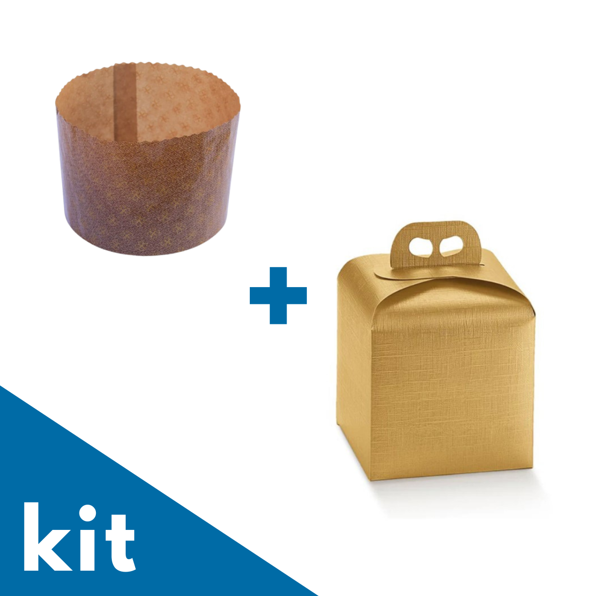 Kit stampo per panettone e scatola dorata per panettone