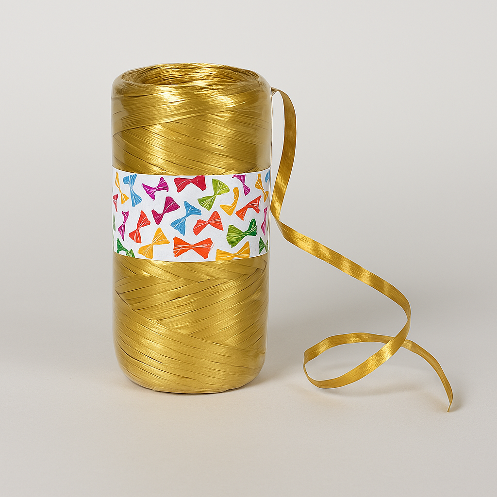 Raffia color oro nel suo gomitolo