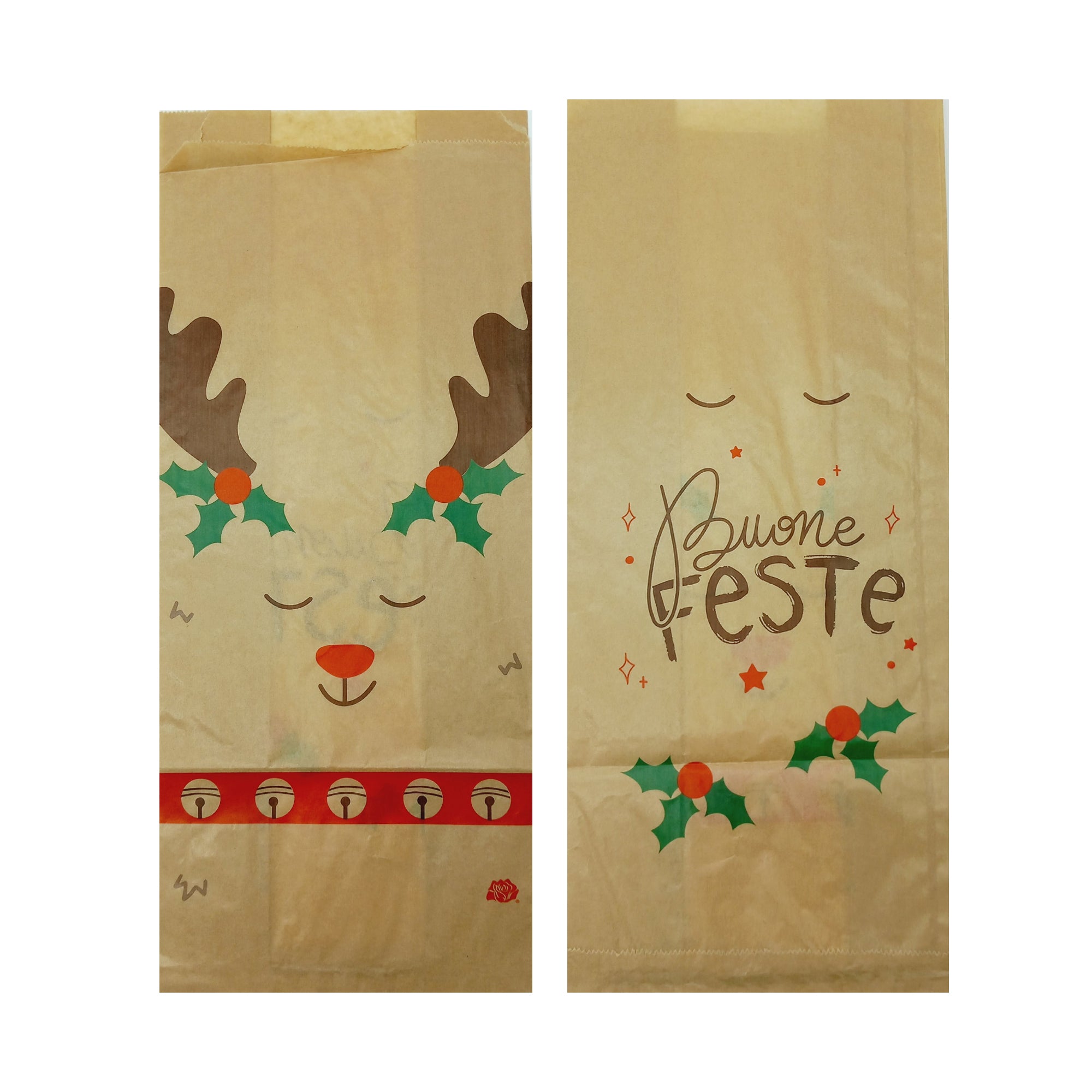 Sacchetti avana con fantasie natalizie, fronte e retro