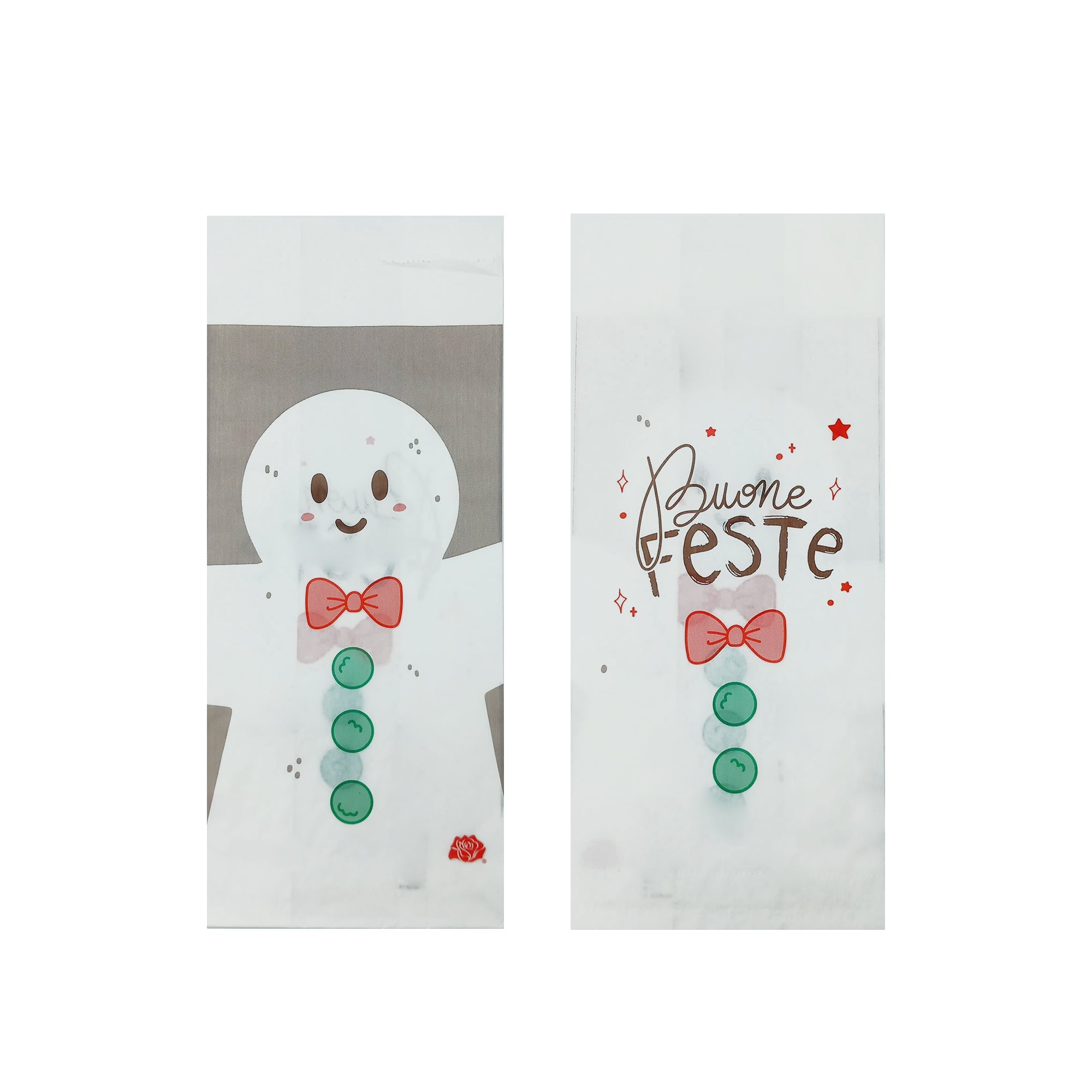 Sacchetti bianchi con fantasie natalizie, diverse grafiche e diverse forme