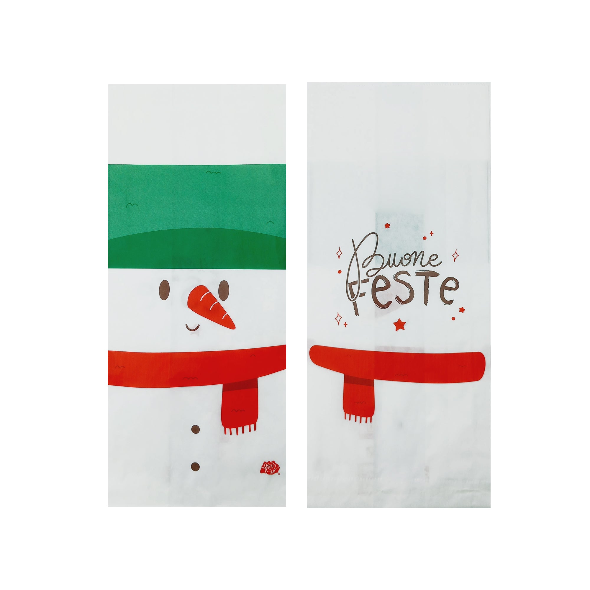 Sacchetti bianchi con fantasie natalizie, fronte e retro