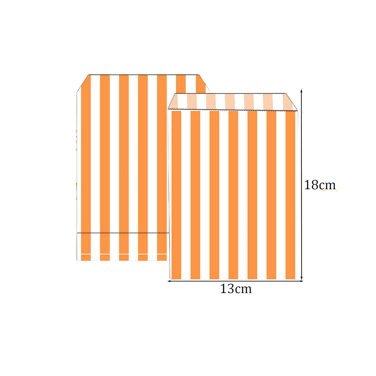 Grafica con misure di sacchetto per caramelle a righe arancioni