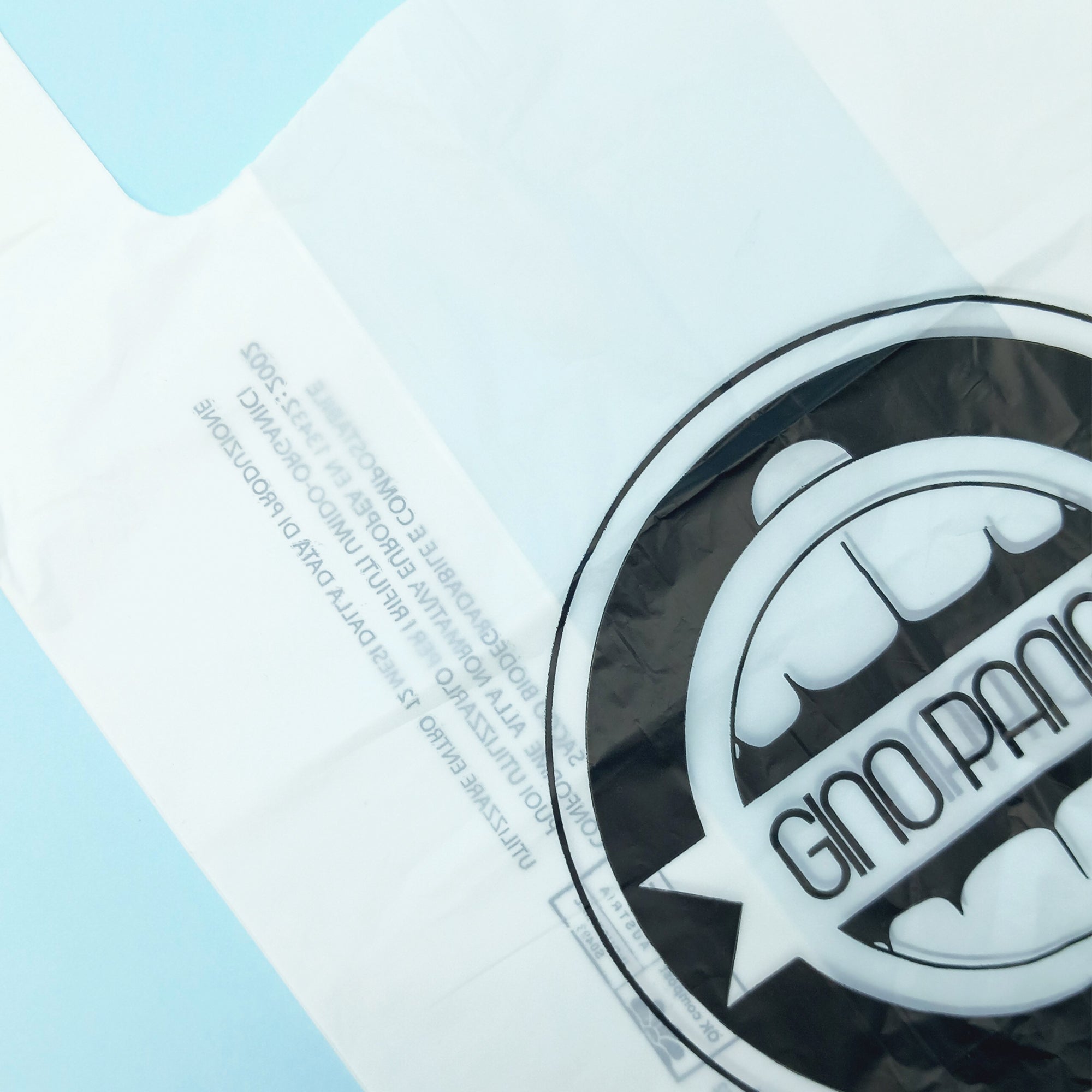 Sacchetto bianco compostabile personalizzato dettaglio
