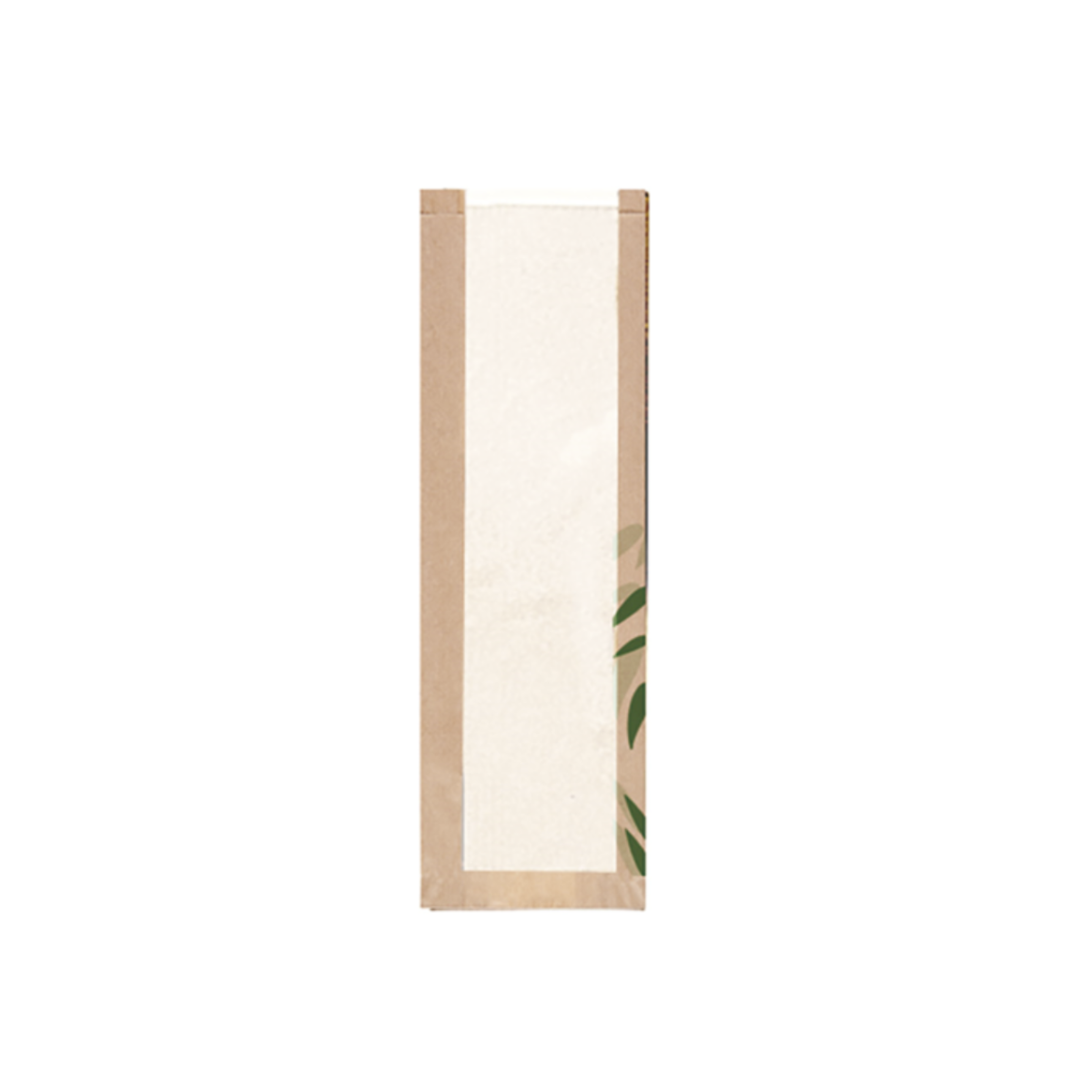 Sacchetto bio per baguette in carta color avana con finestra mostrato vuoto