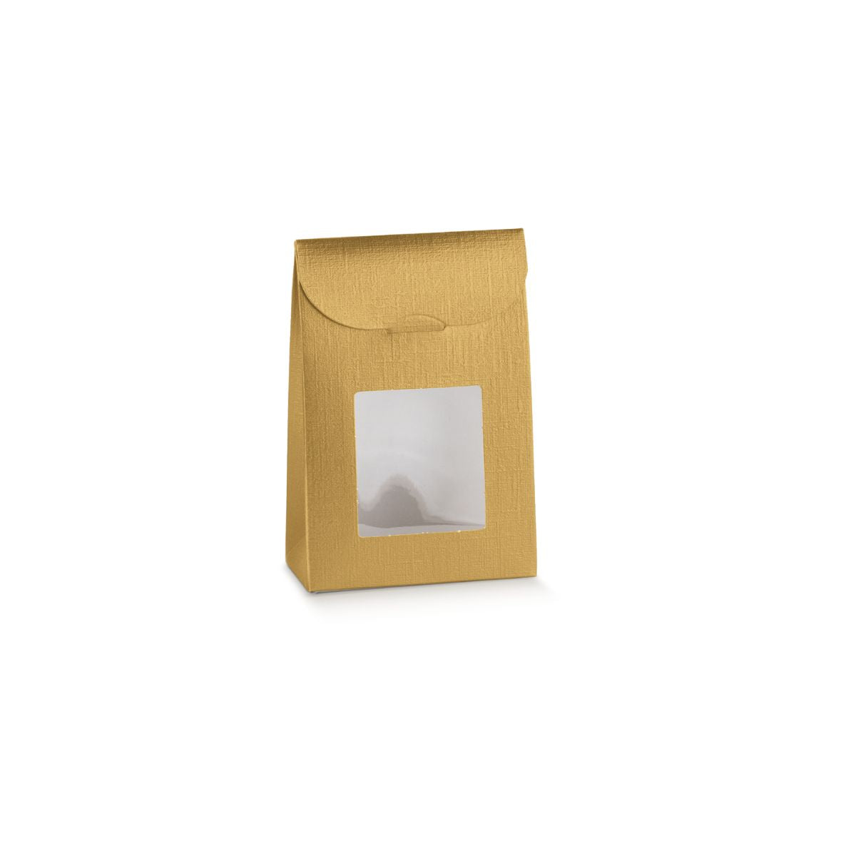 Sacchetto con finestra, color oro mostrato vuoto