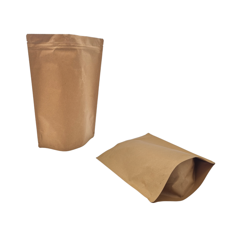 Sacchetto con zip colore avana, uno in piedi ed uno steso