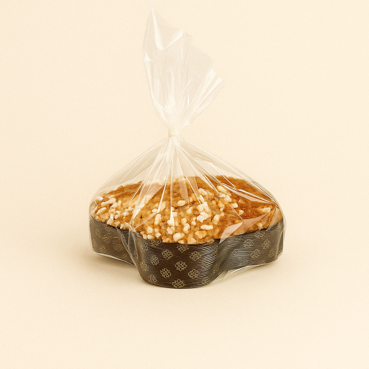 Sacchetto cristal trasparente per alimenti che avvolge una colomba pasquale
