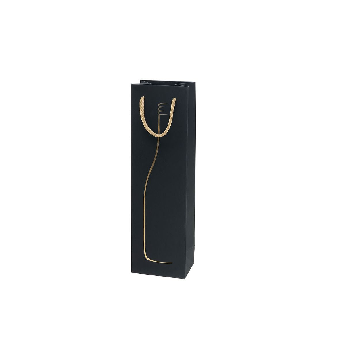 Sacchetto porta bottiglia color nero con stampa silhouette  oro bottiglia